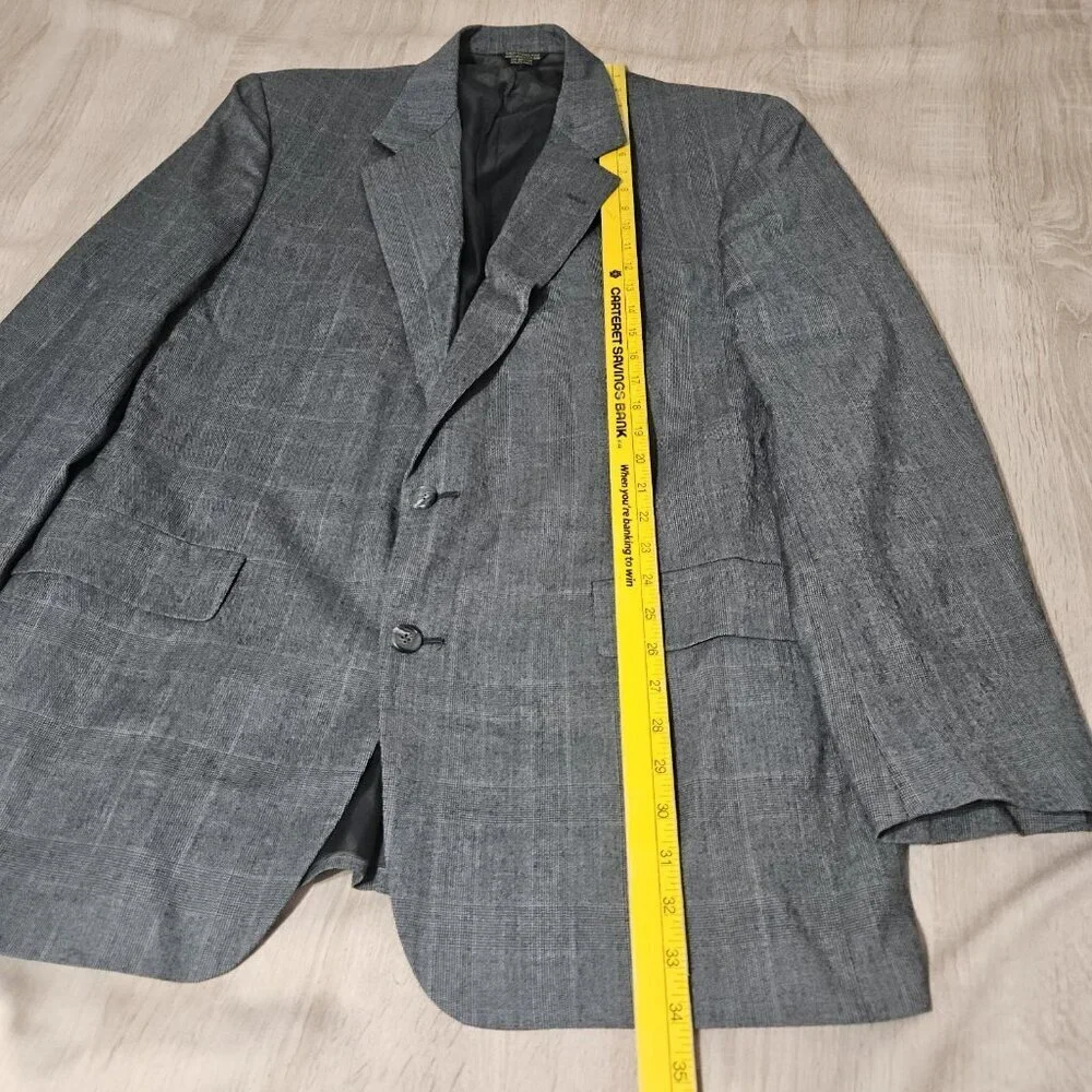 Mens Size 46L Blue Gray Windowpane Plaid Blazer Sports Coat Palm Beach